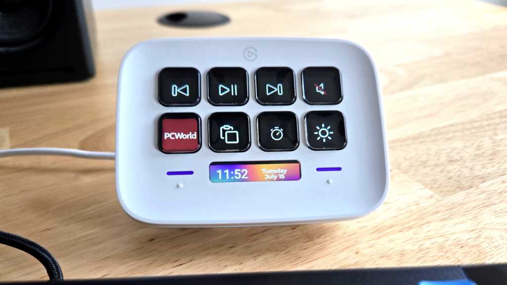 Elgato Stream Deck Neo on wooden desk