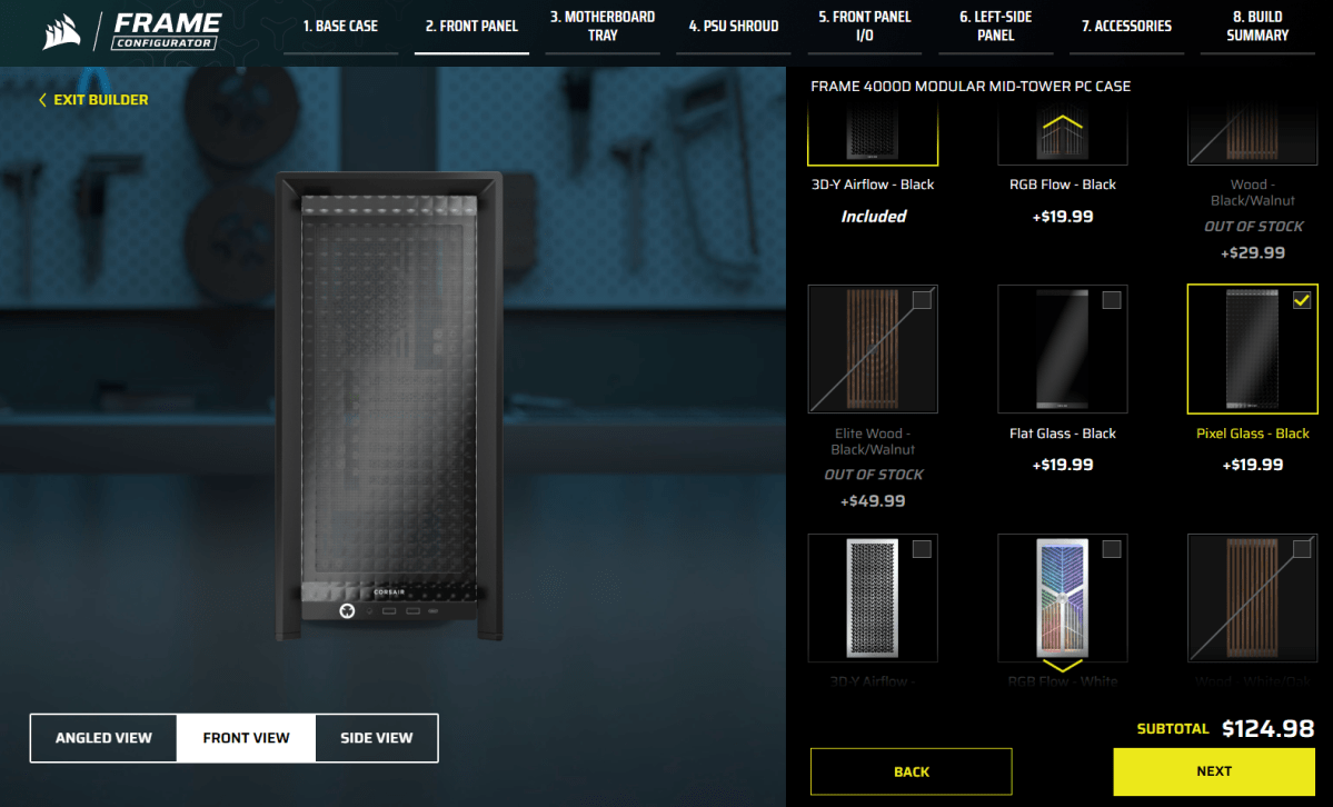 Corsair Frame builder &mdash; front panel options